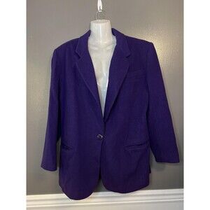 Ashley Scott Blazer Jacket Womens Purple Wool Blend Lined One Button Pockets